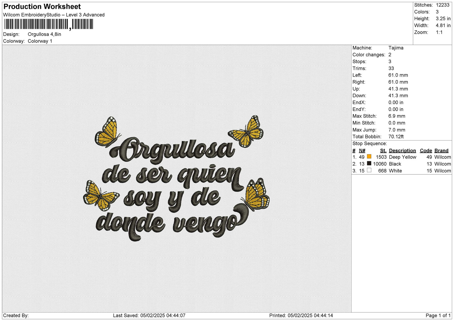 Orgullosa Embroidery File 6 size