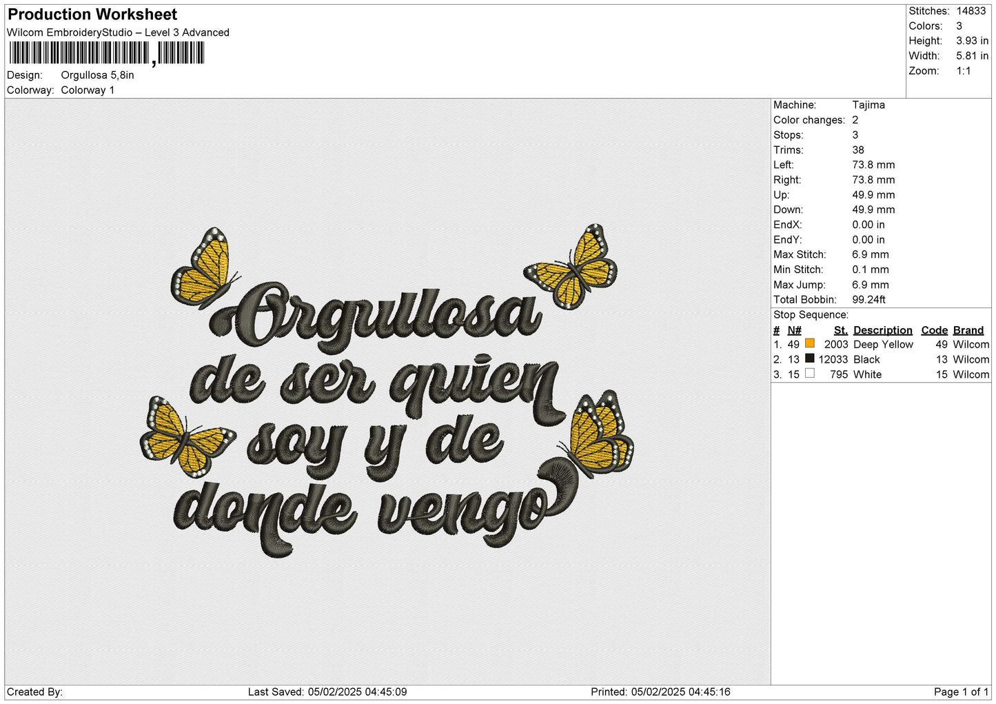 Orgullosa Embroidery File 6 size