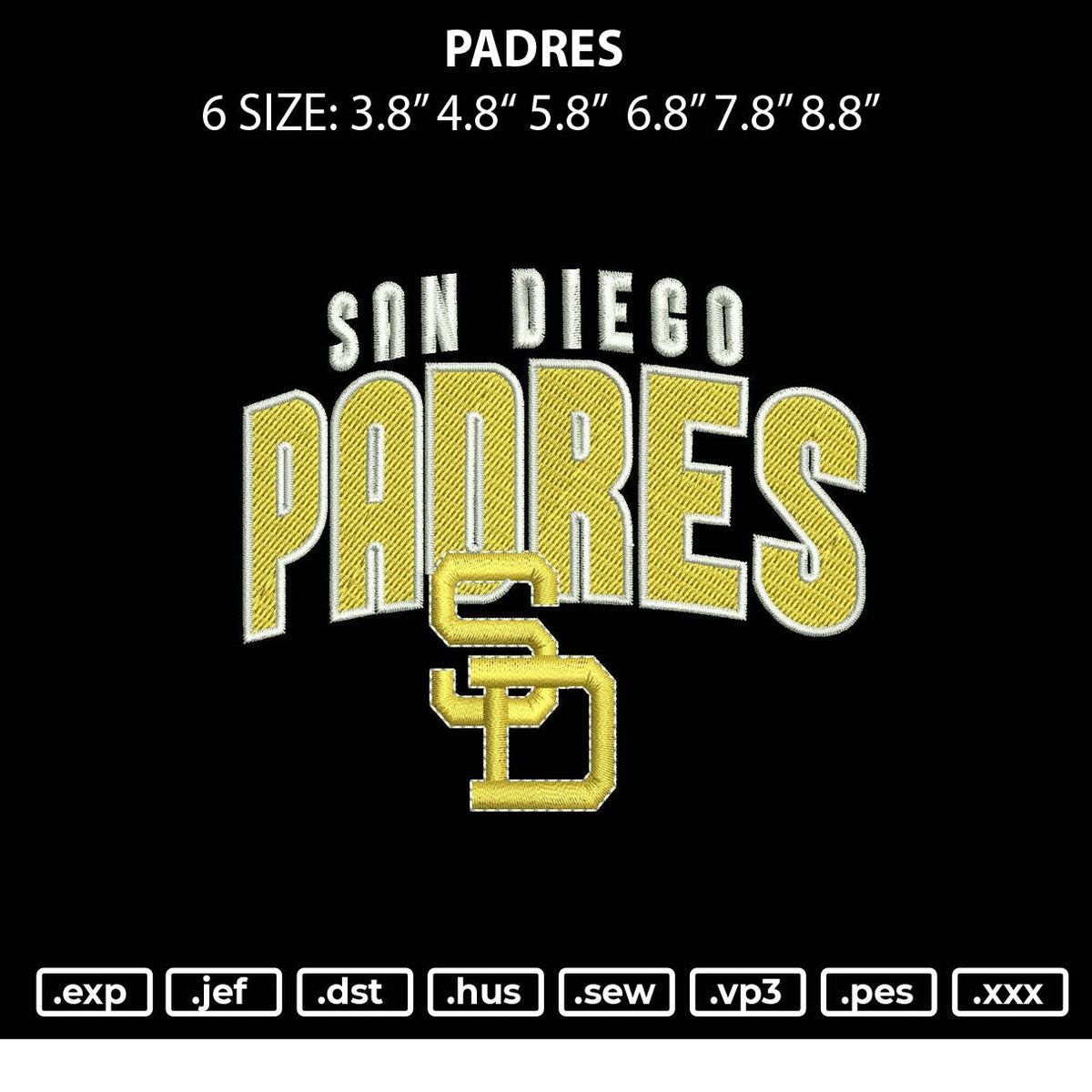 Padres Embroidery File 6 sizes