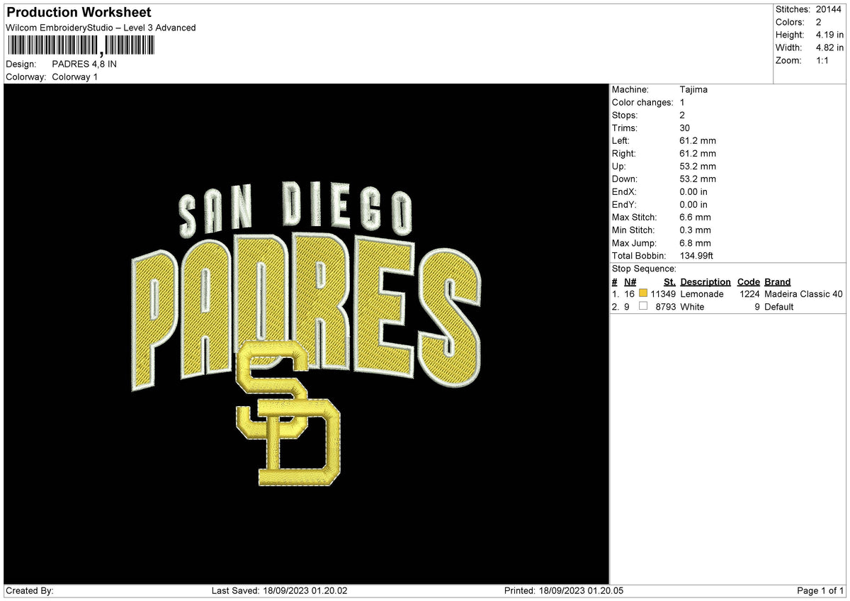 Padres Embroidery File 6 sizes