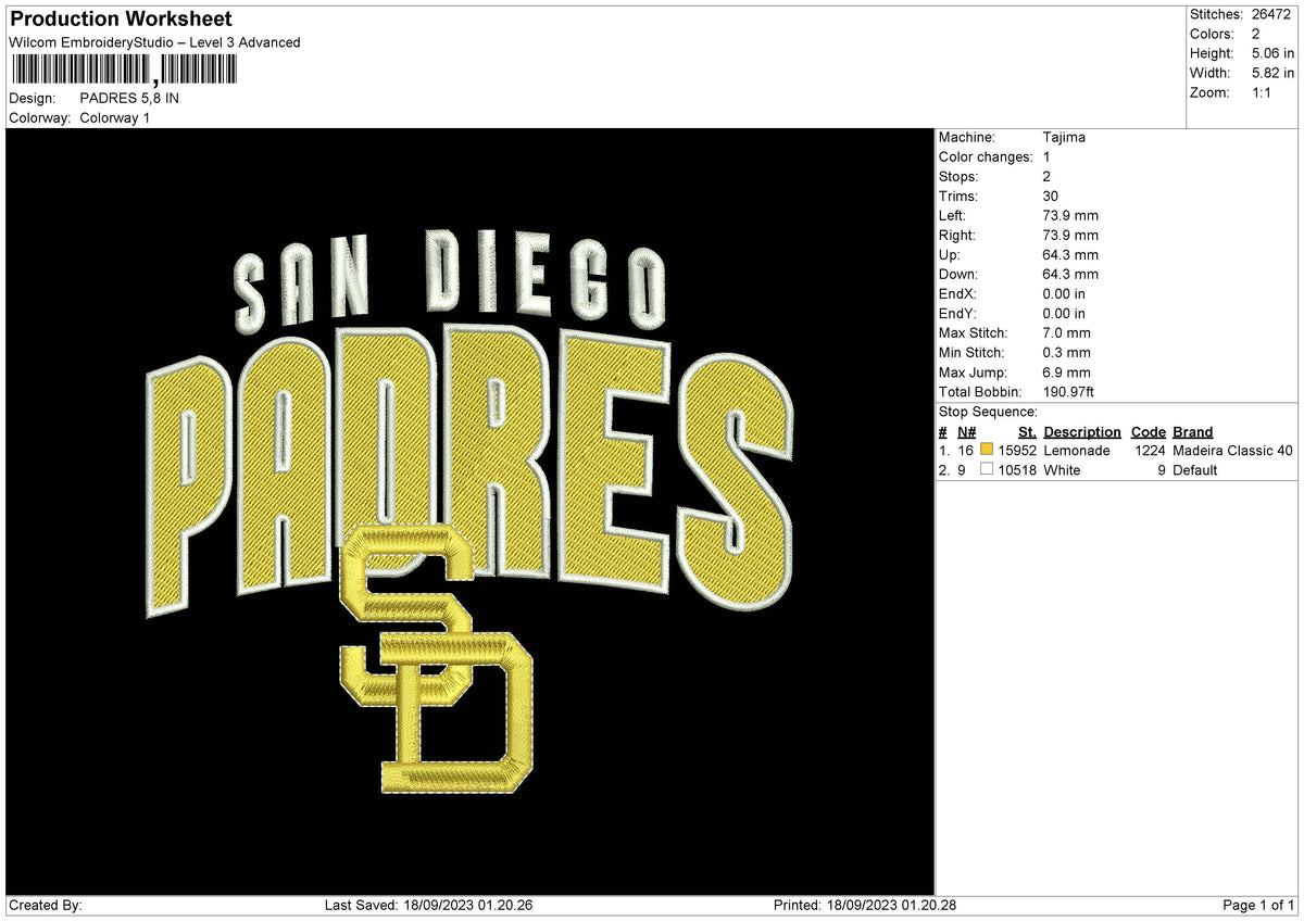 Padres Embroidery File 6 sizes