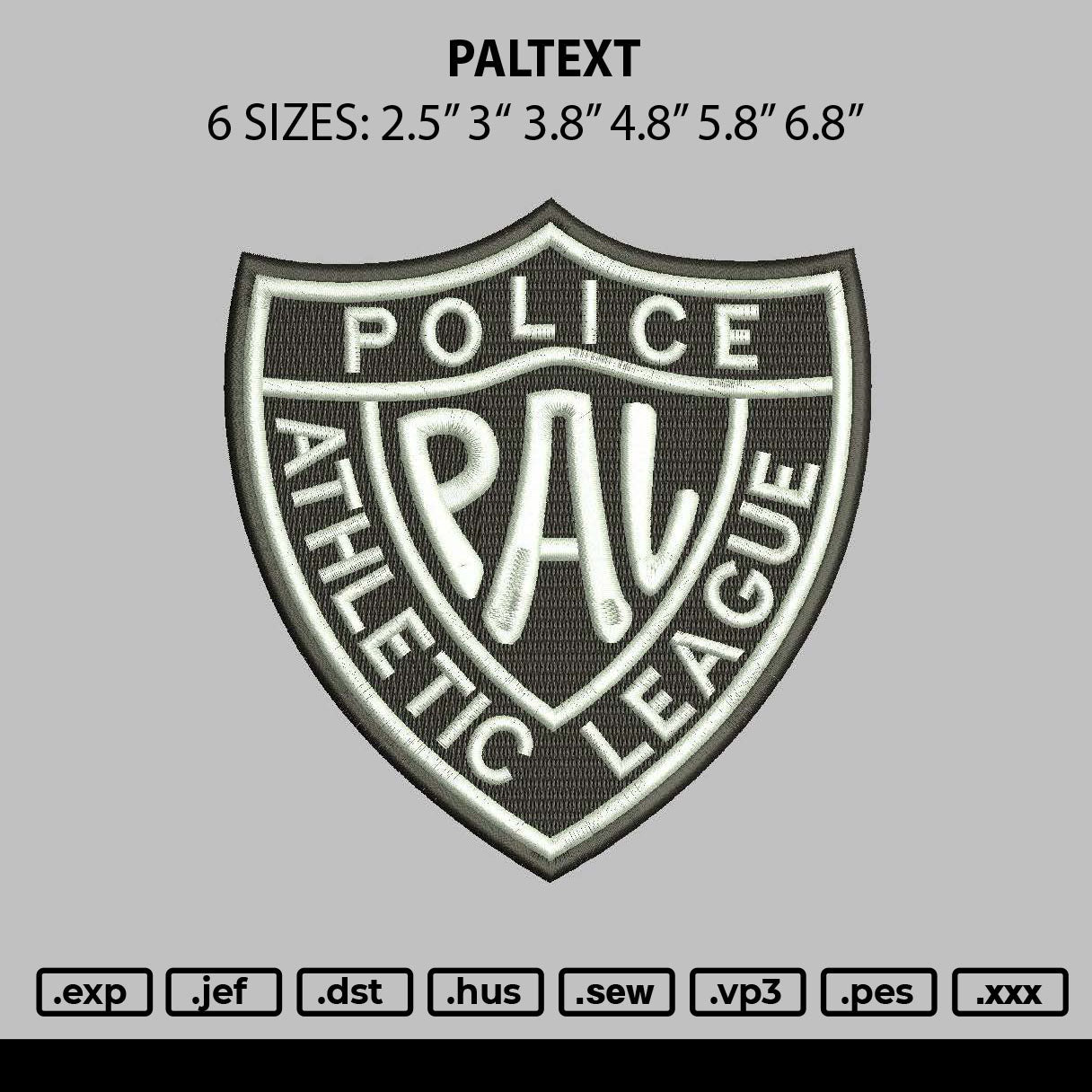 Paltext Embroidery File 6 sizes