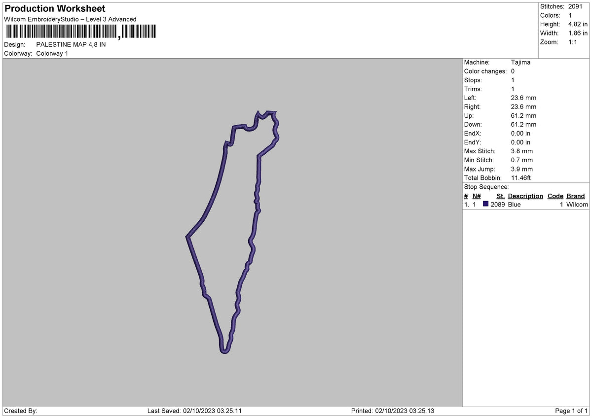 Palestine Map Embroidery File 6 sizes