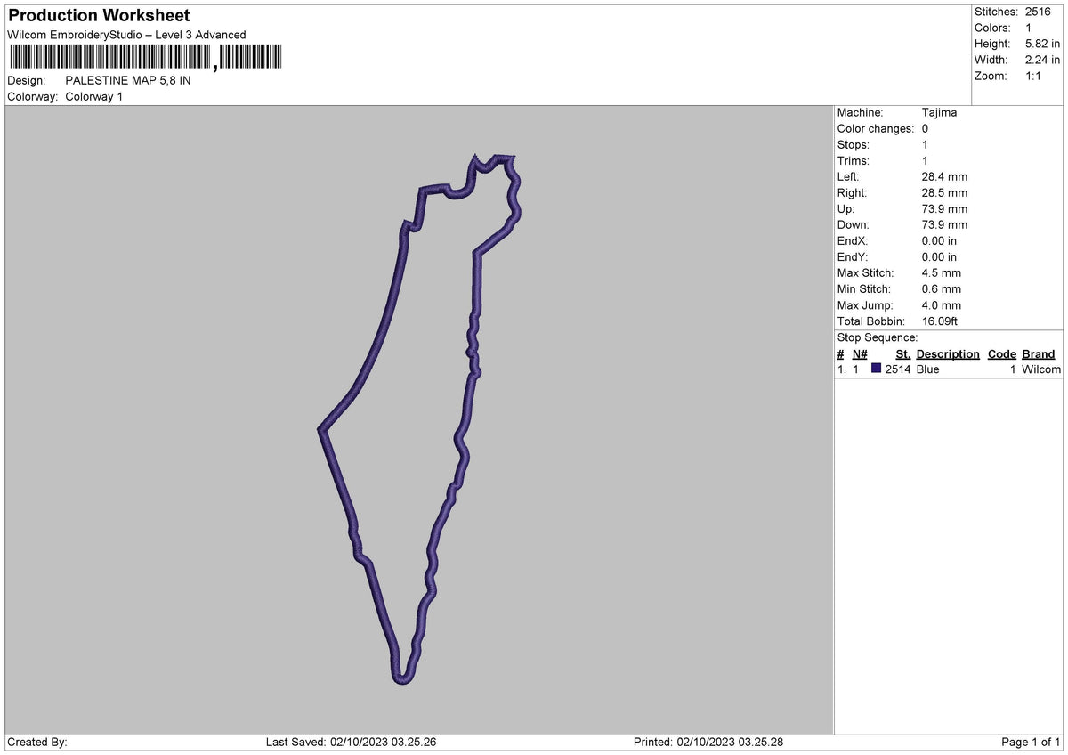 Palestine Map Embroidery File 6 sizes