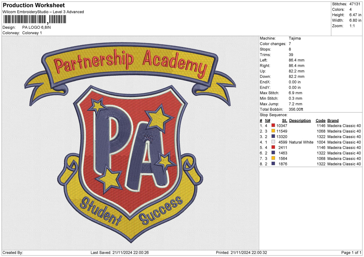 PA LOGO Embroidery File 6 size
