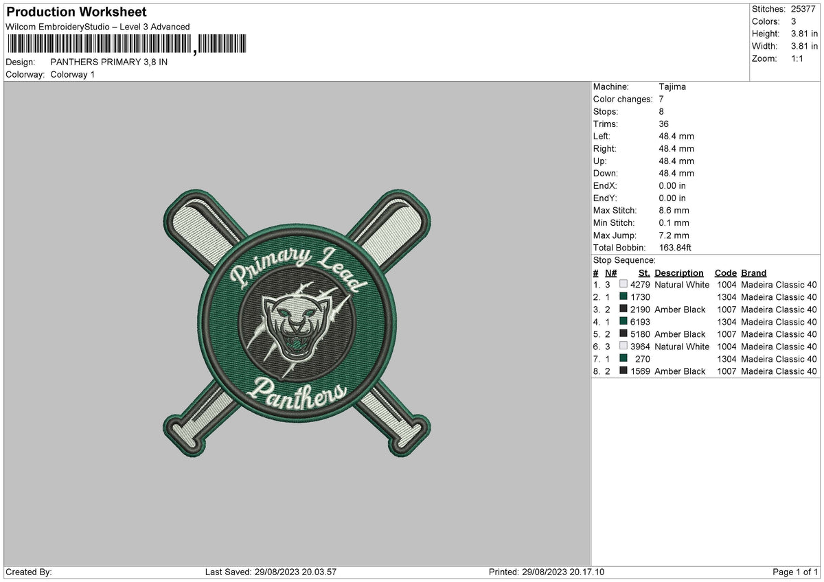 Panthers P Embroidery File 6 sizes