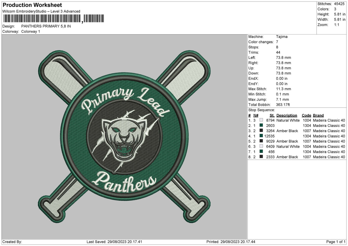 Panthers P Embroidery File 6 sizes