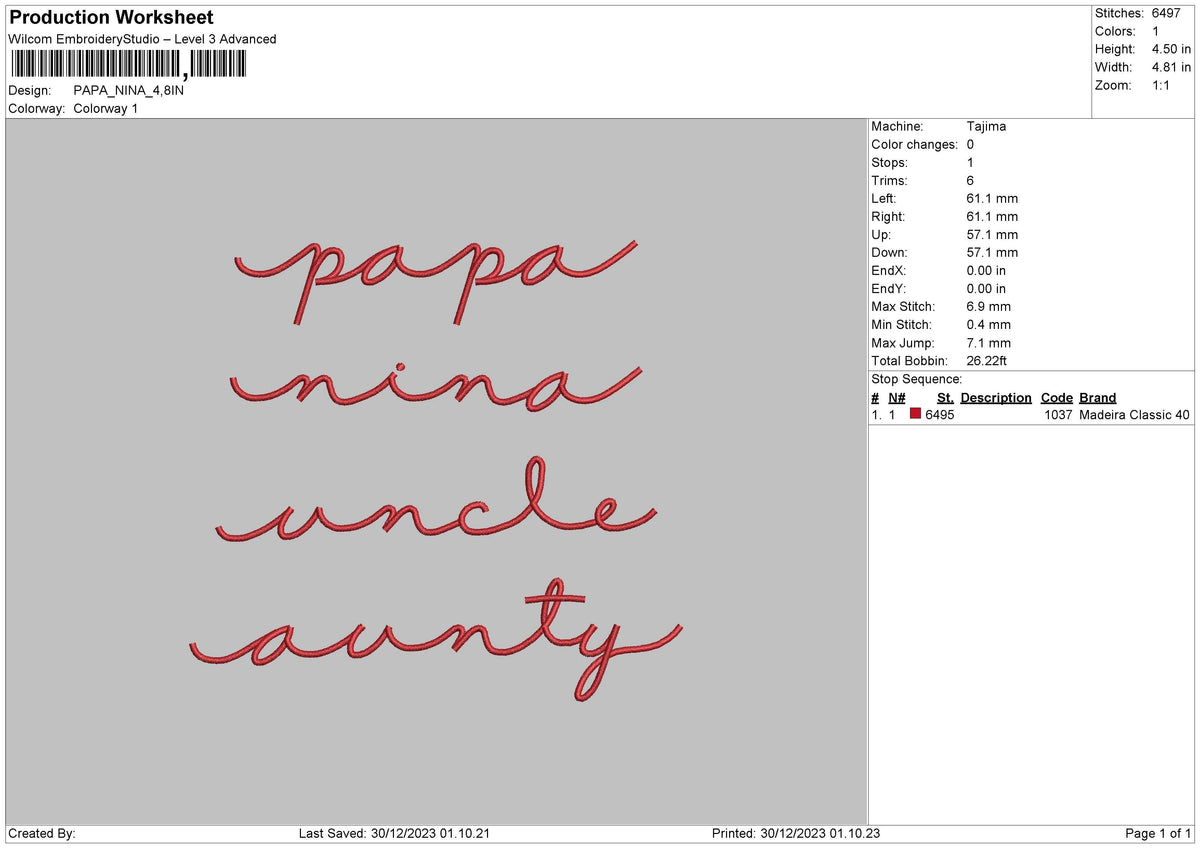 Names 3012 Embroidery File 6 sizes