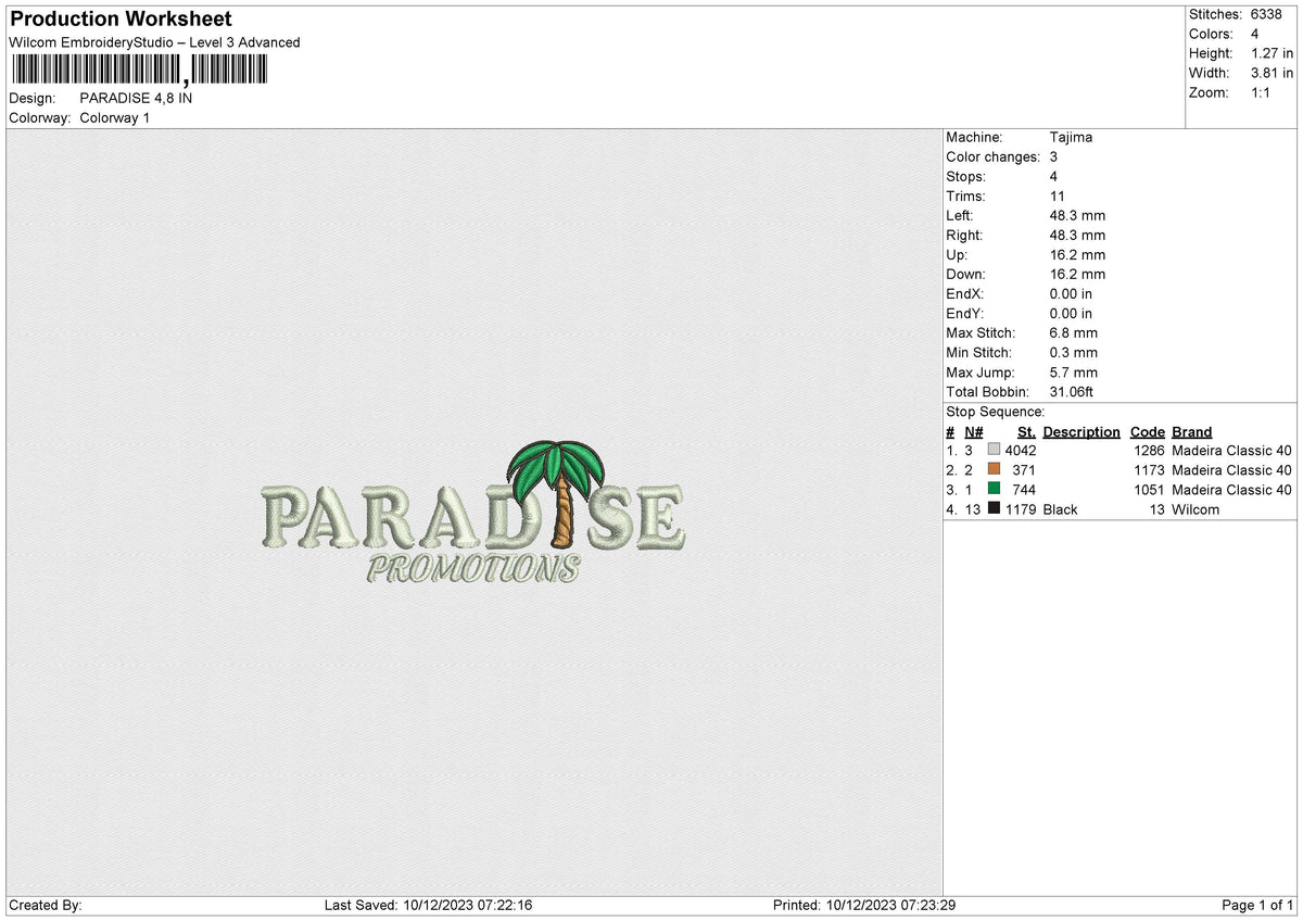 PARADISE Embroidery File 6 size