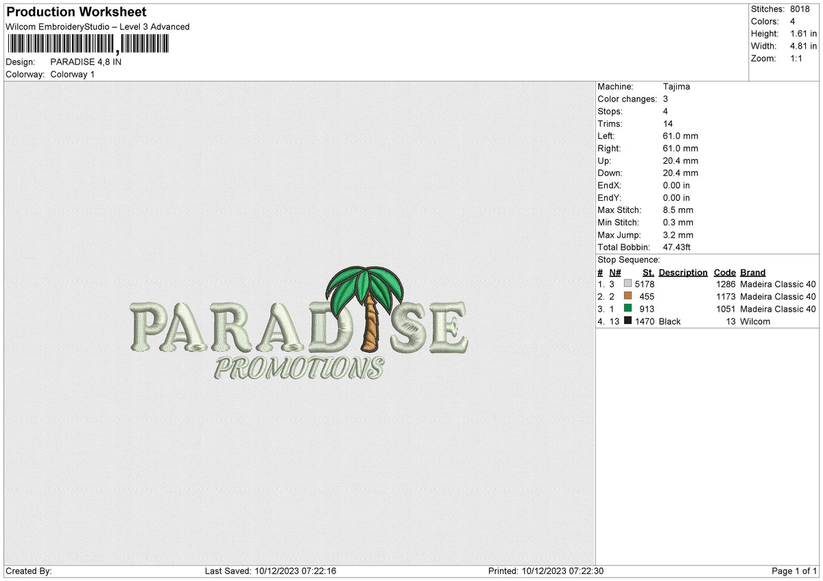 PARADISE Embroidery File 6 size