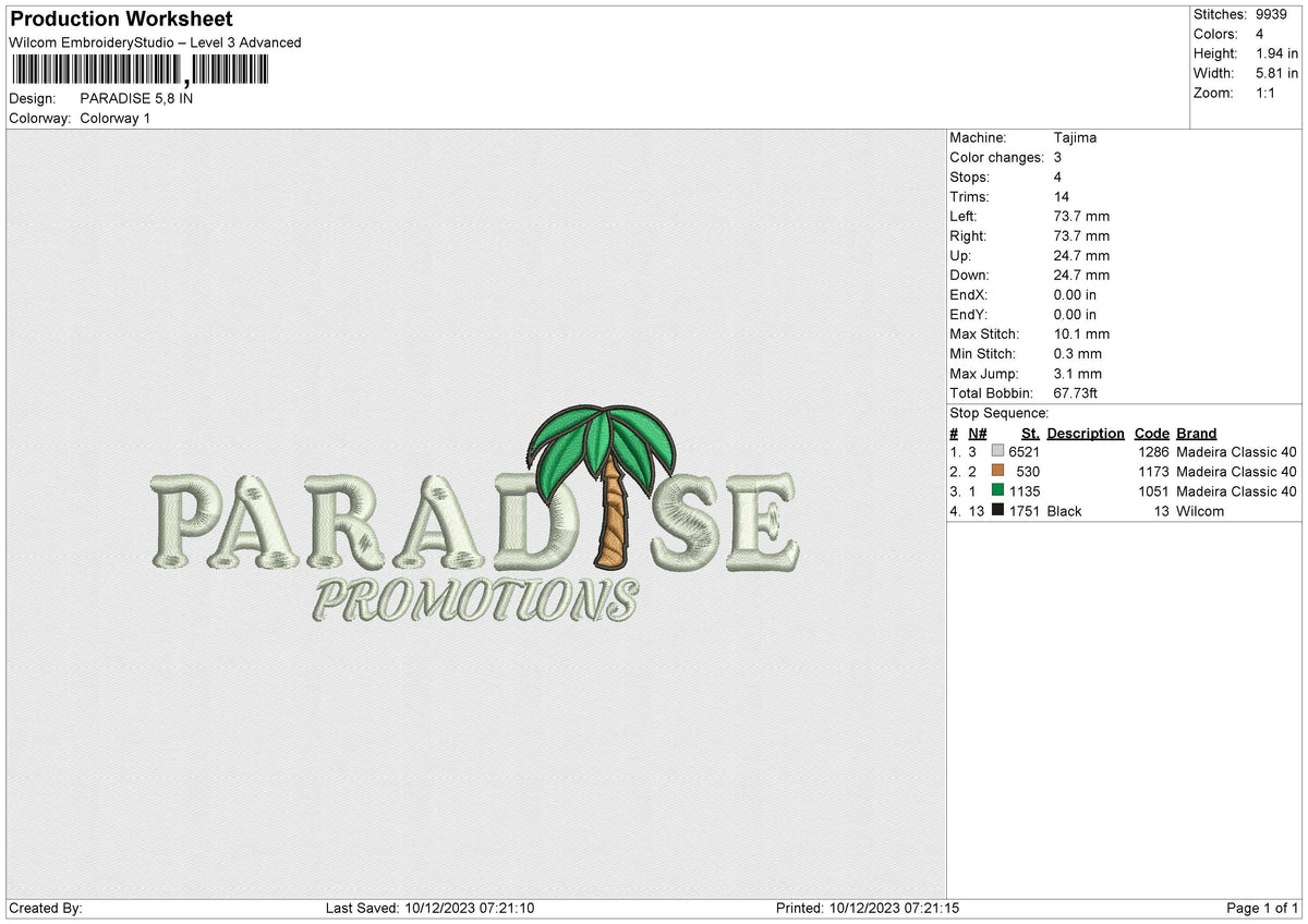 PARADISE Embroidery File 6 size