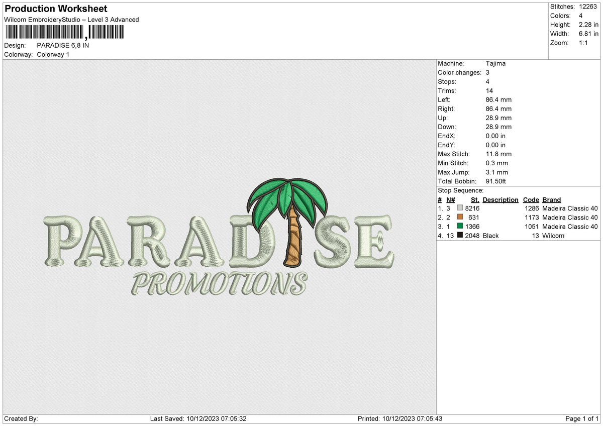 PARADISE Embroidery File 6 size