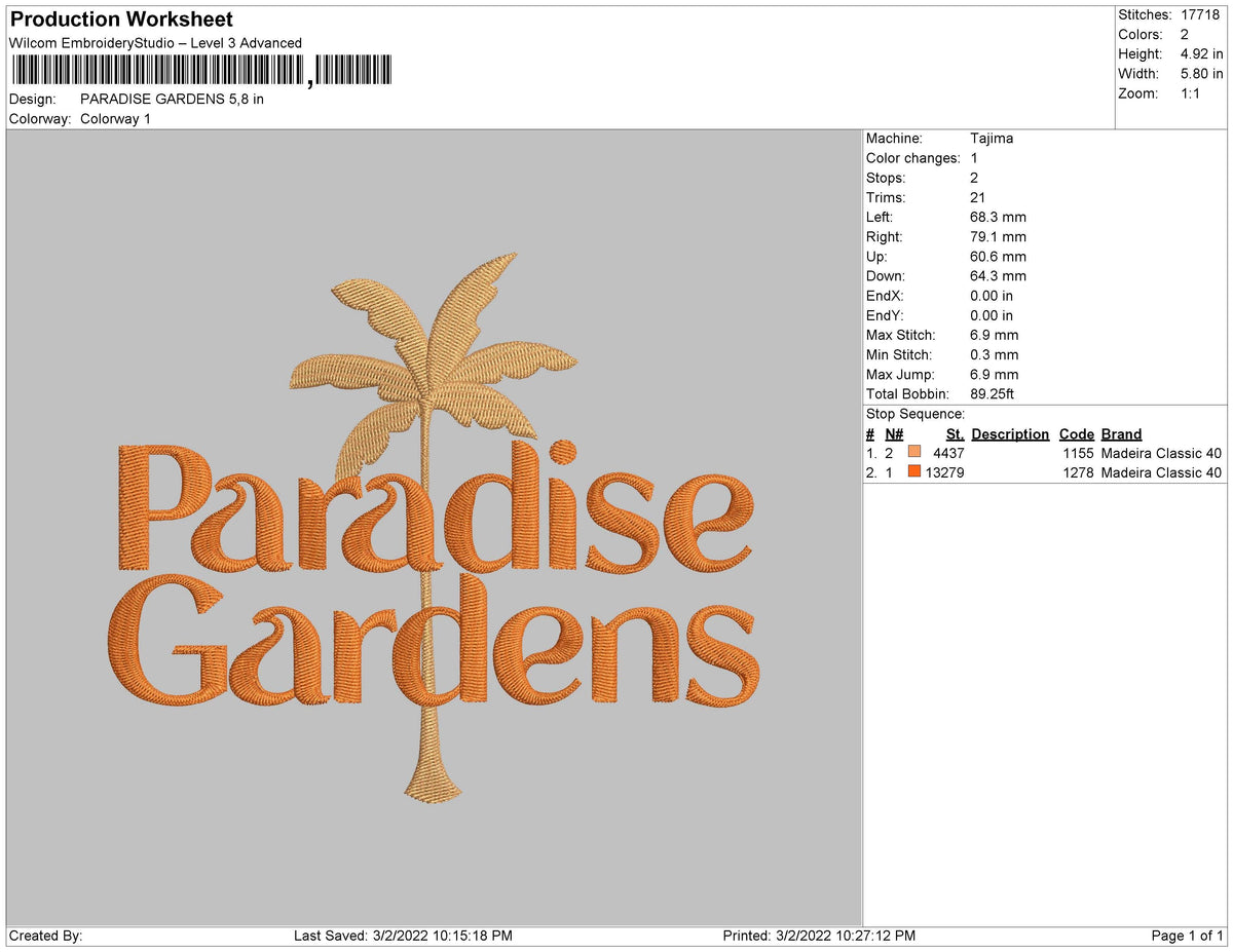 paradise gardens Embroidery