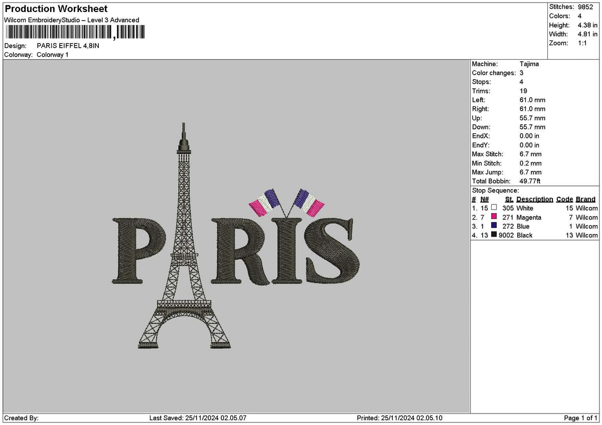 Paristext 01 Embroidery File 6 sizes