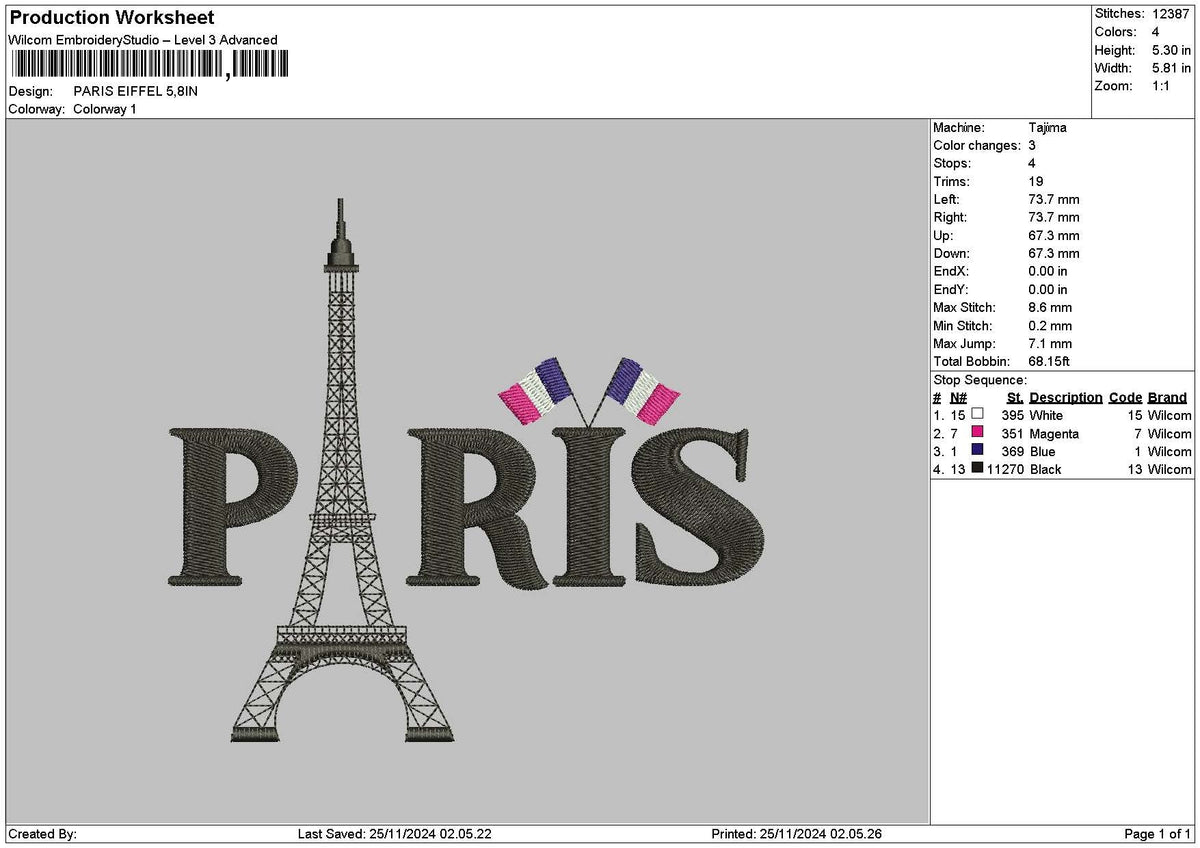 Paristext 01 Embroidery File 6 sizes