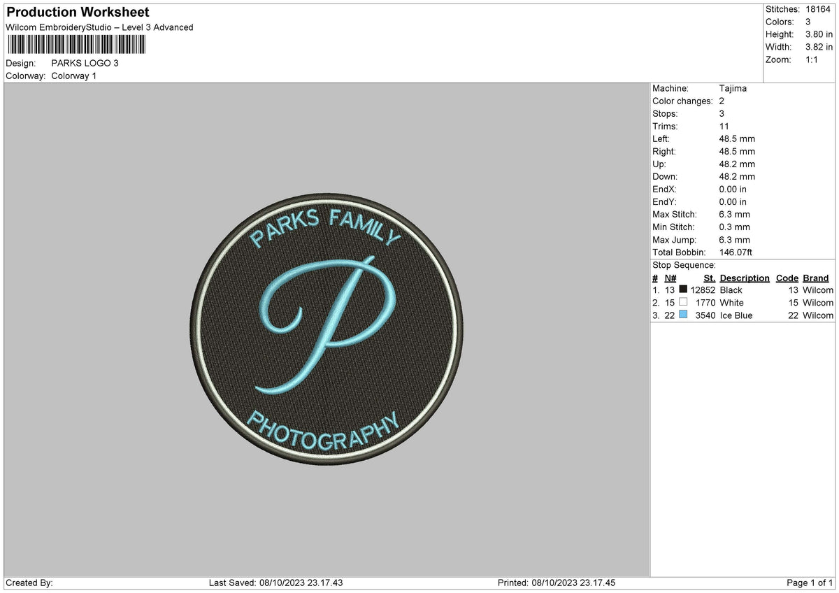 Parks L Embroidery File 6 sizes