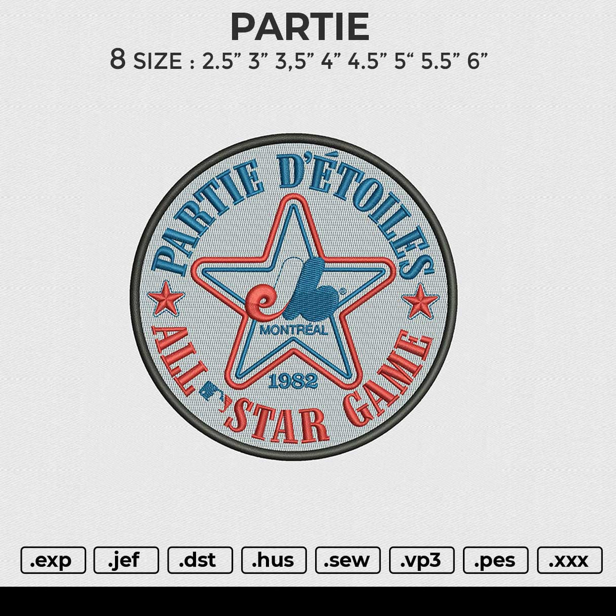 PARTIE Embroidery File 6 size
