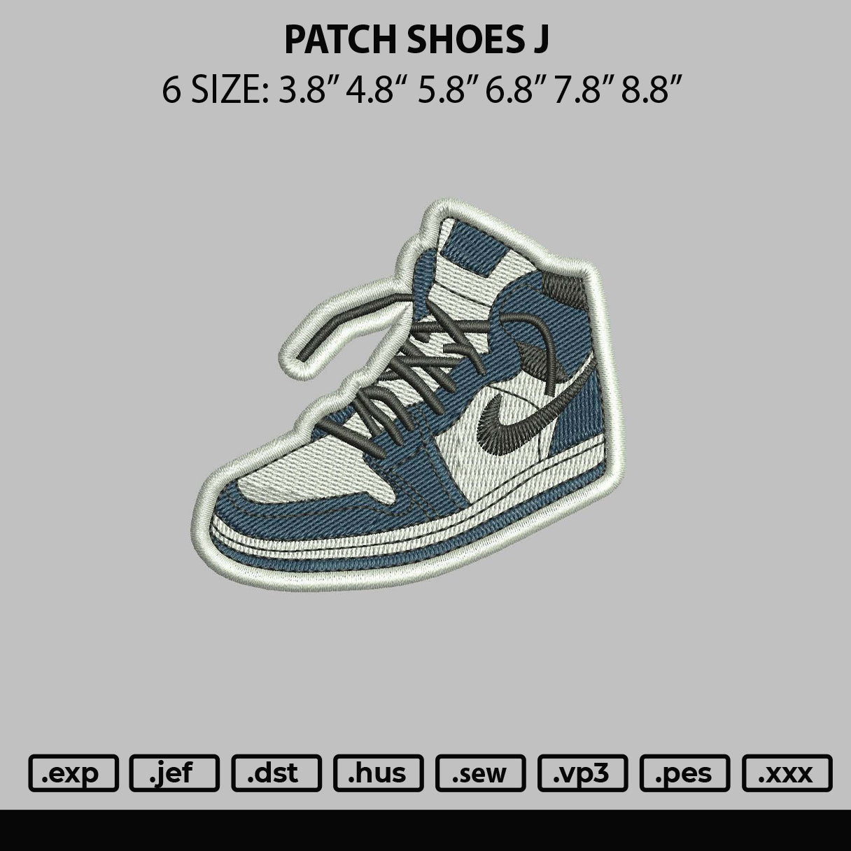 Patch Shoes J Embroidery File 6 sizes
