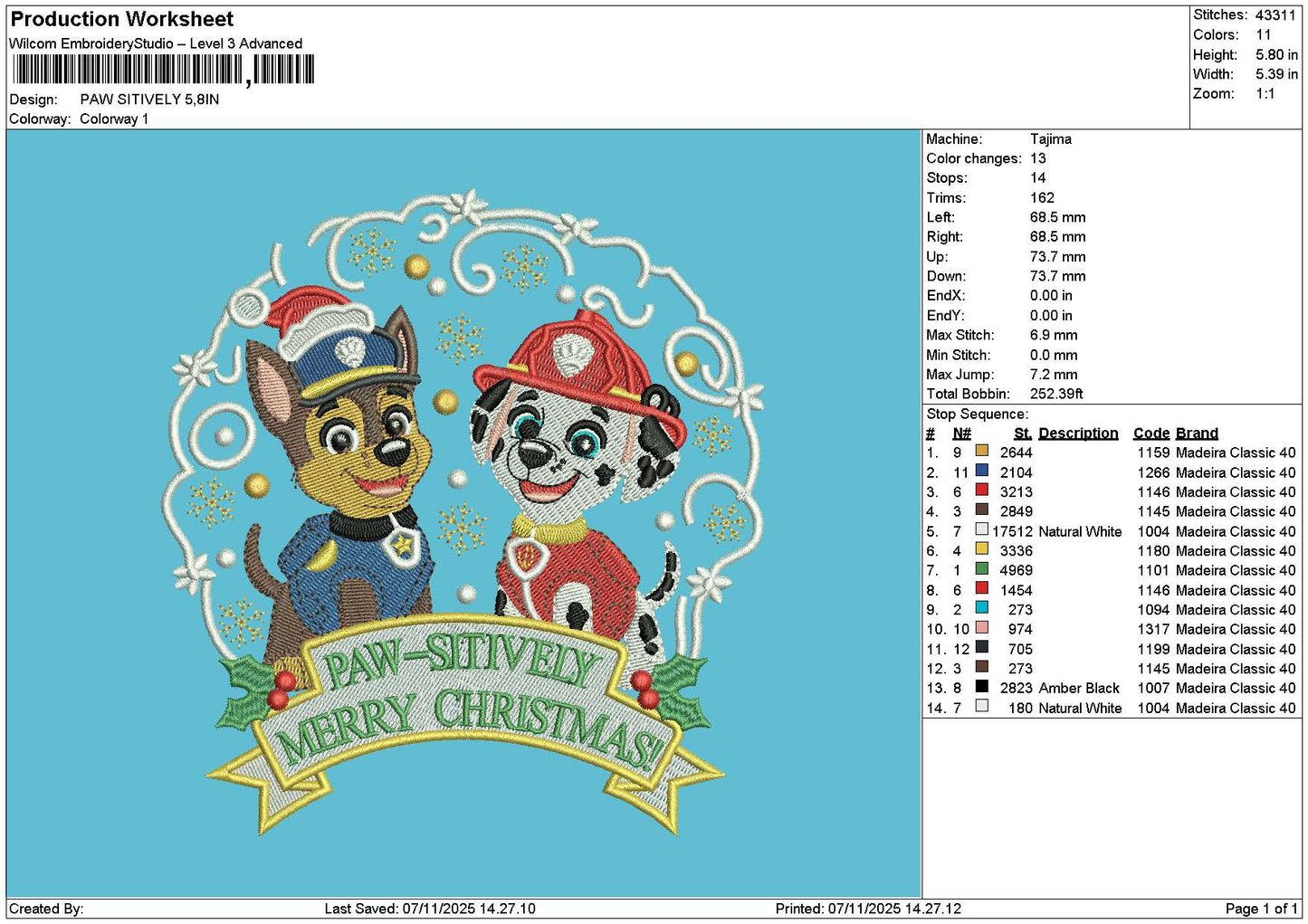 Dogs Xmas 0711 Embroidery File 6 sizes