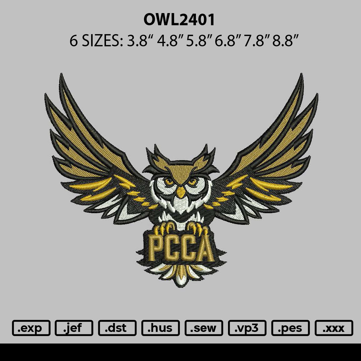 Owl2401 Embroidery File 6 sizes
