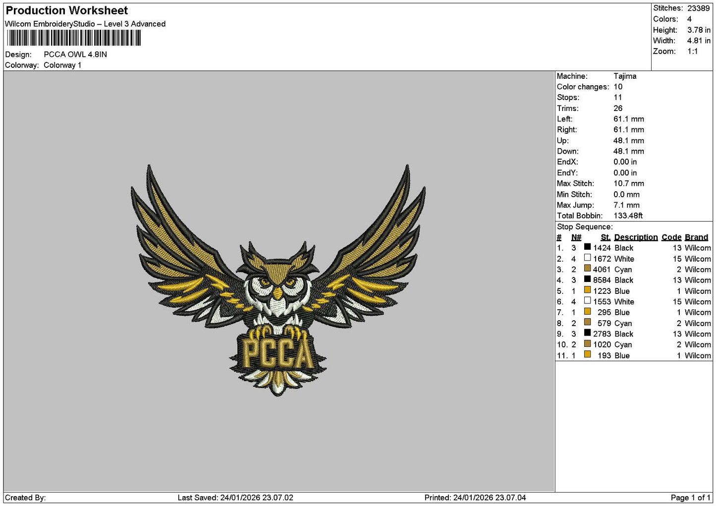 Owl2401 Embroidery File 6 sizes