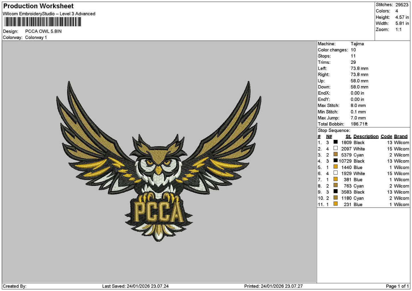 Owl2401 Embroidery File 6 sizes