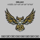 Owl2401 Embroidery File 6 sizes