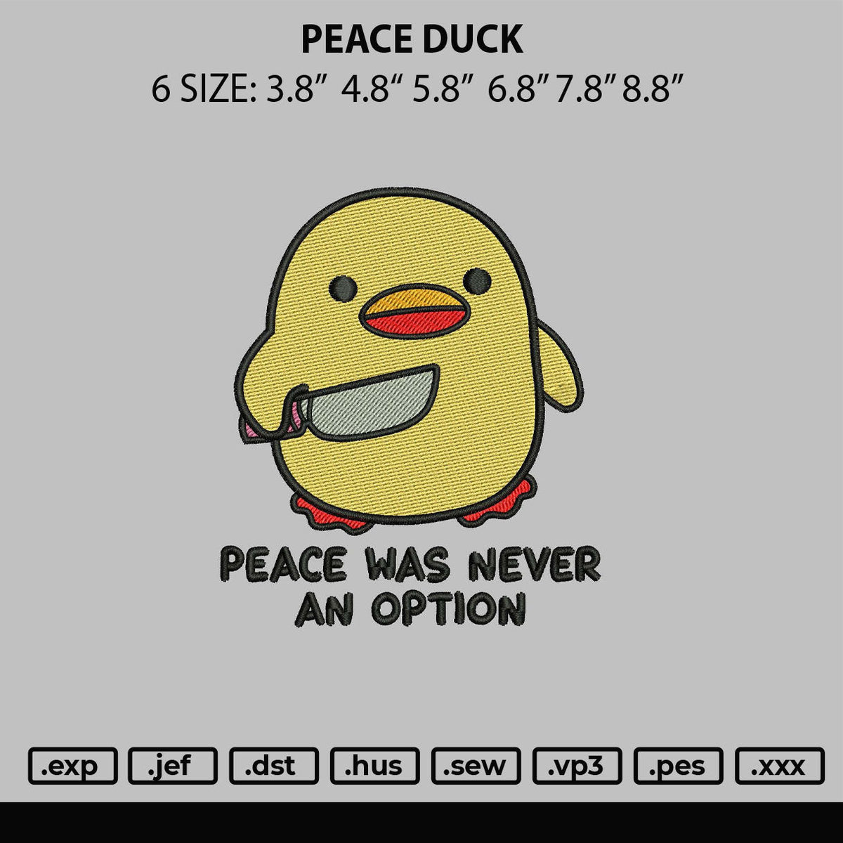 Peace Duck Embroidery File 6 sizes