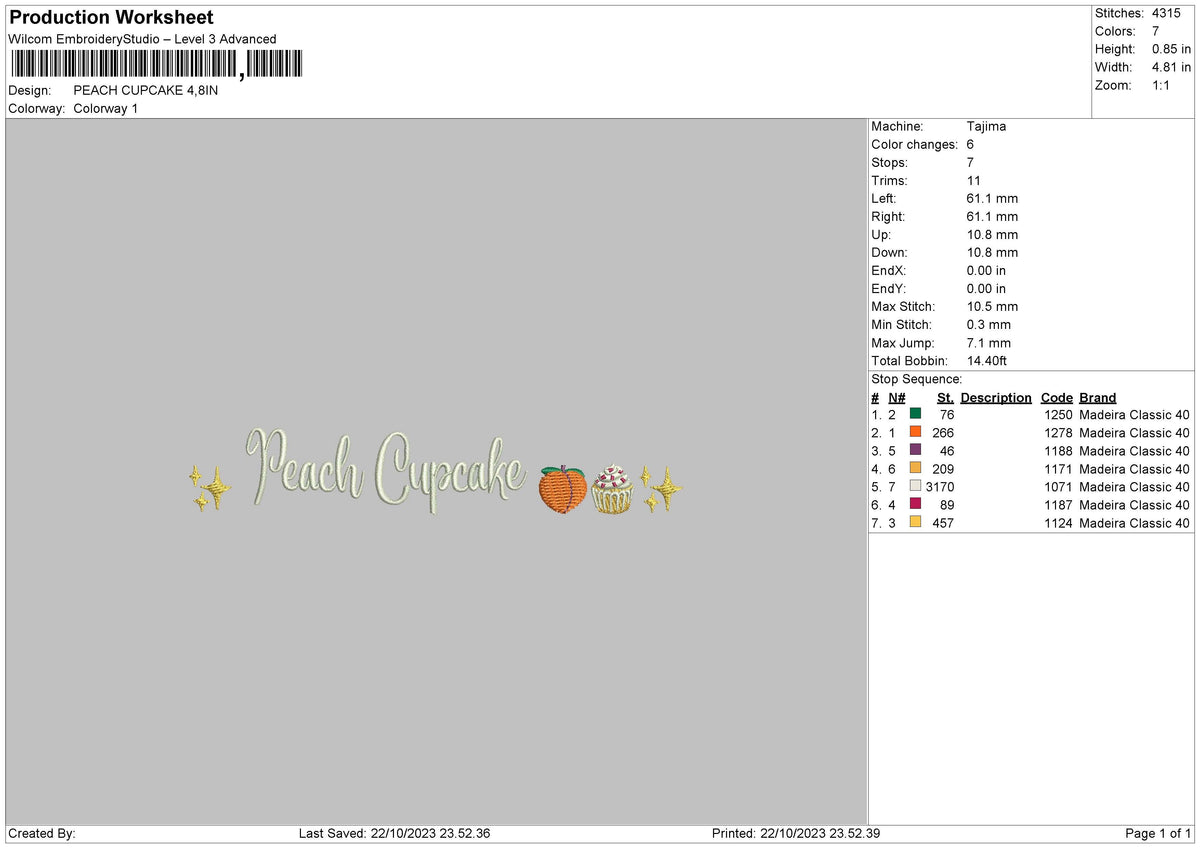 Peach Cup Embroidery File 6 sizes