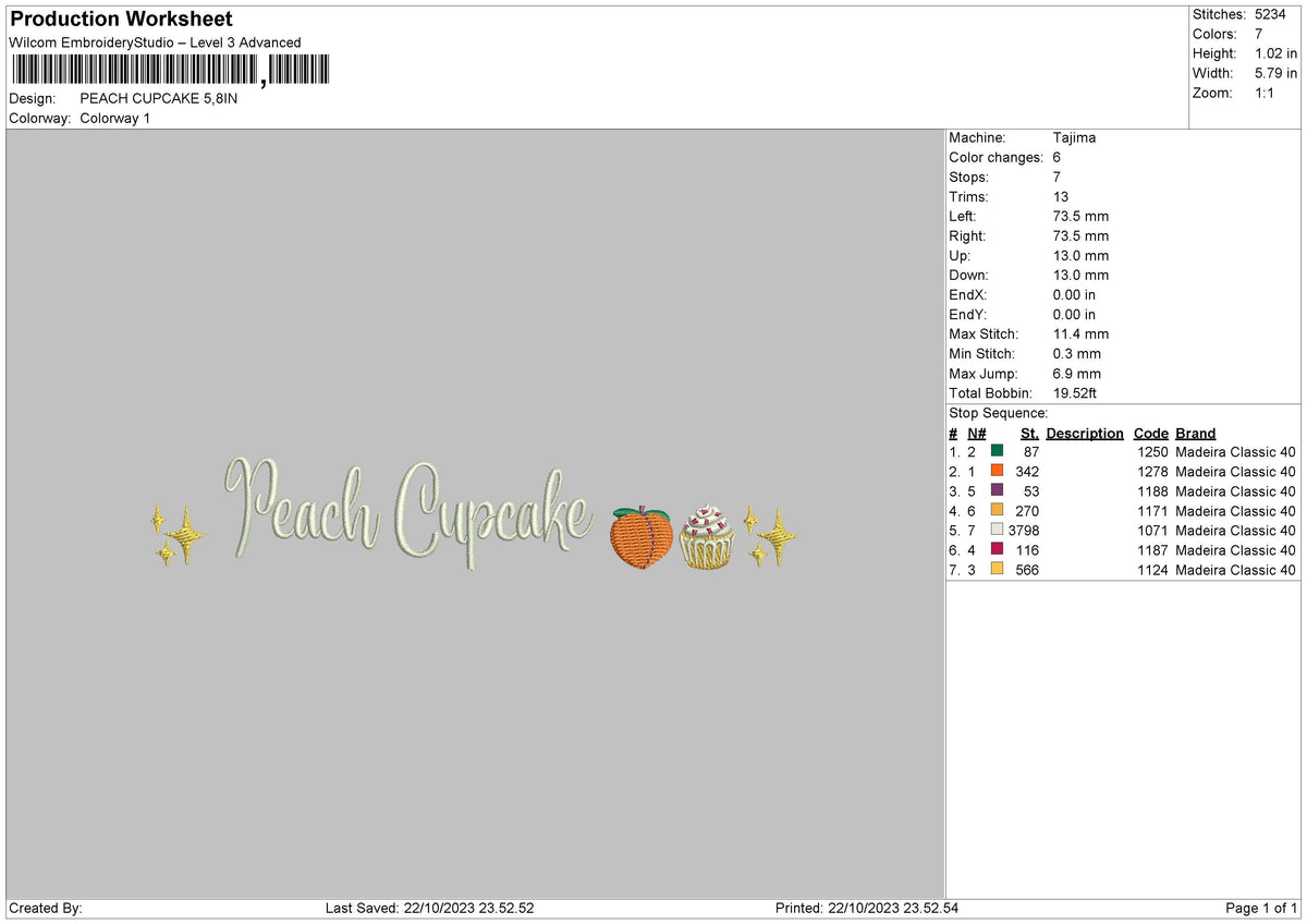 Peach Cup Embroidery File 6 sizes