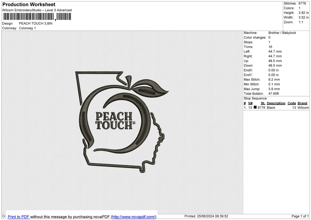 PEACH TOUCH Embroidery File 6 size