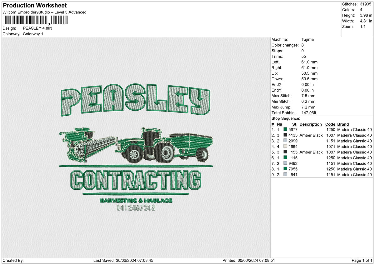 PEASLEY Embroidery File 6 size
