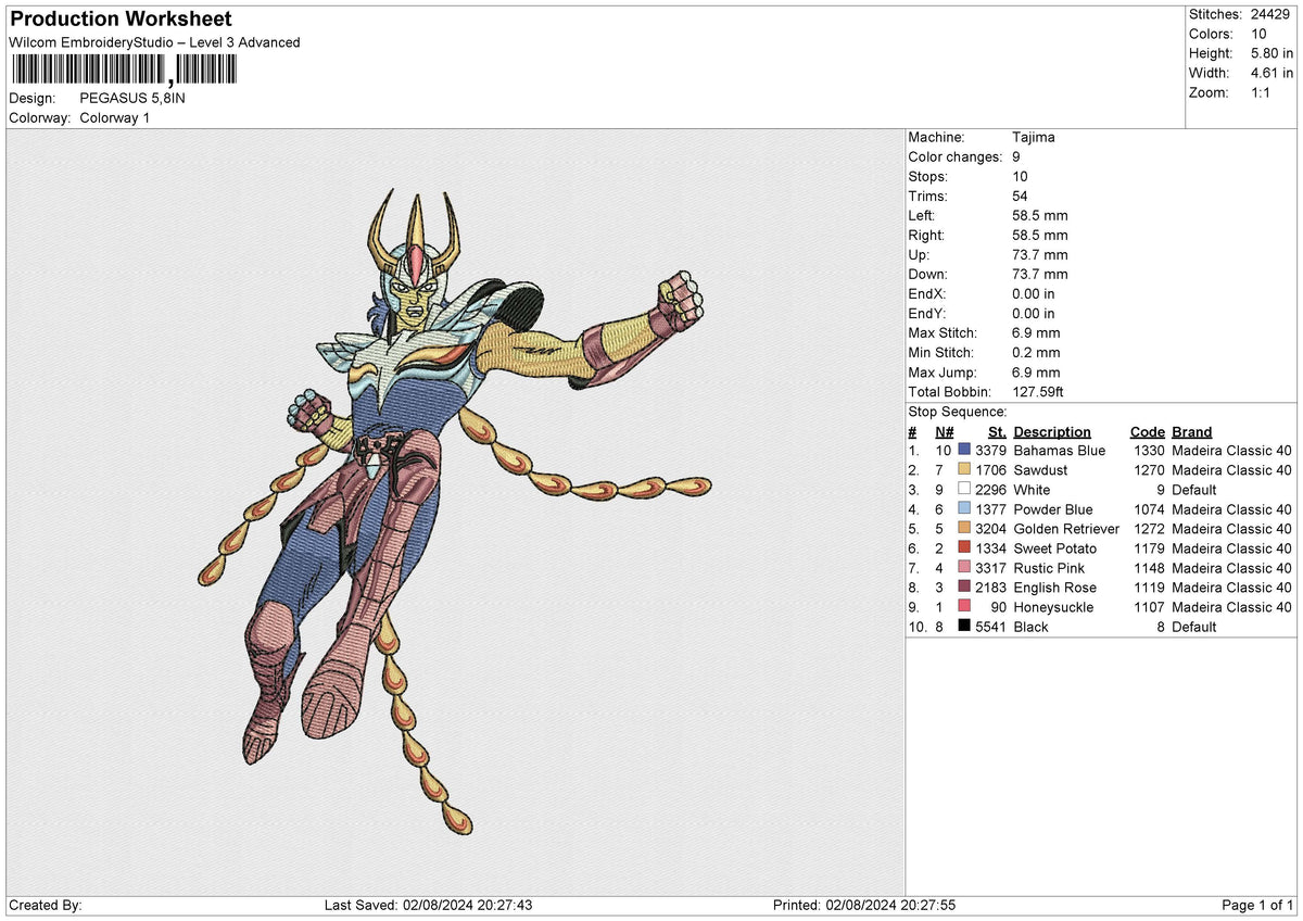 PEGASUS Embroidery File 6 size
