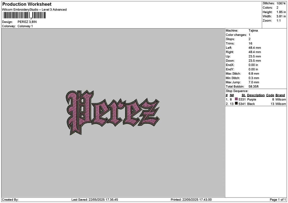 Pereztext Embroidery File 6 sizes