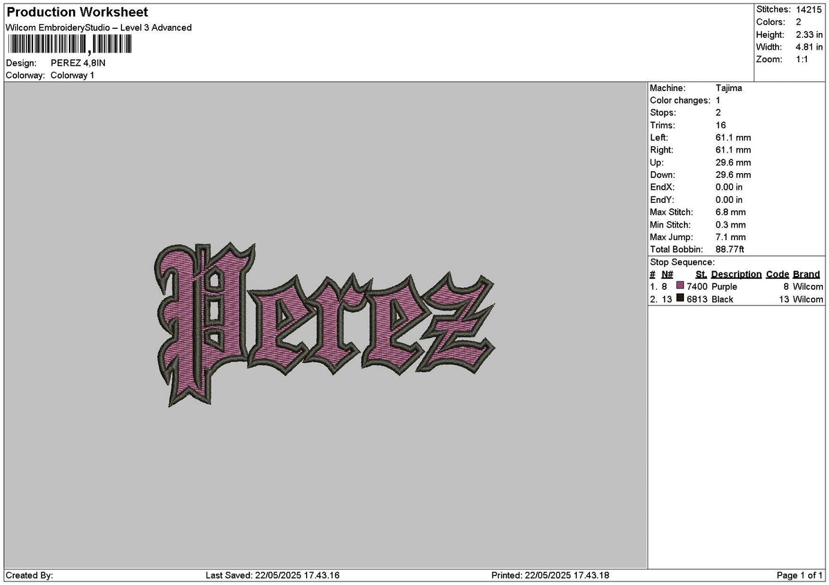 Pereztext Embroidery File 6 sizes