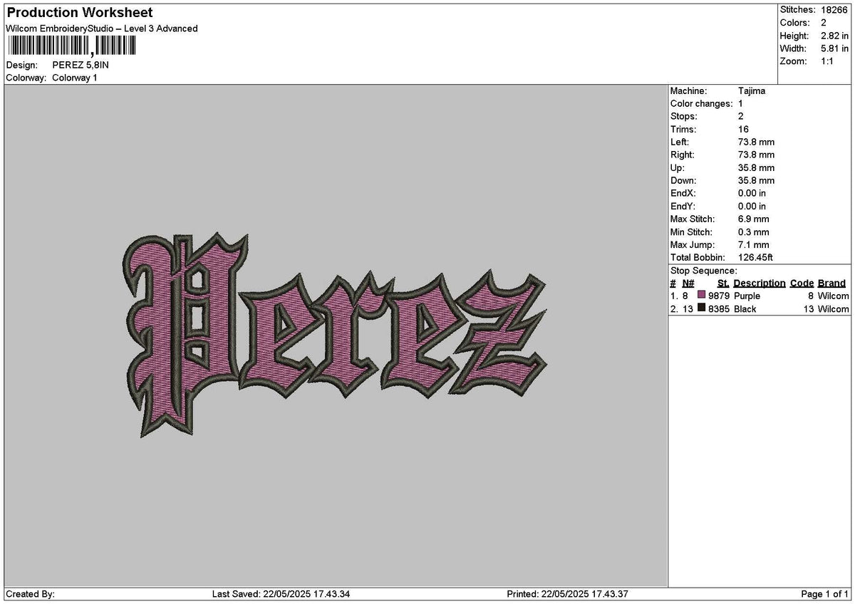 Pereztext Embroidery File 6 sizes
