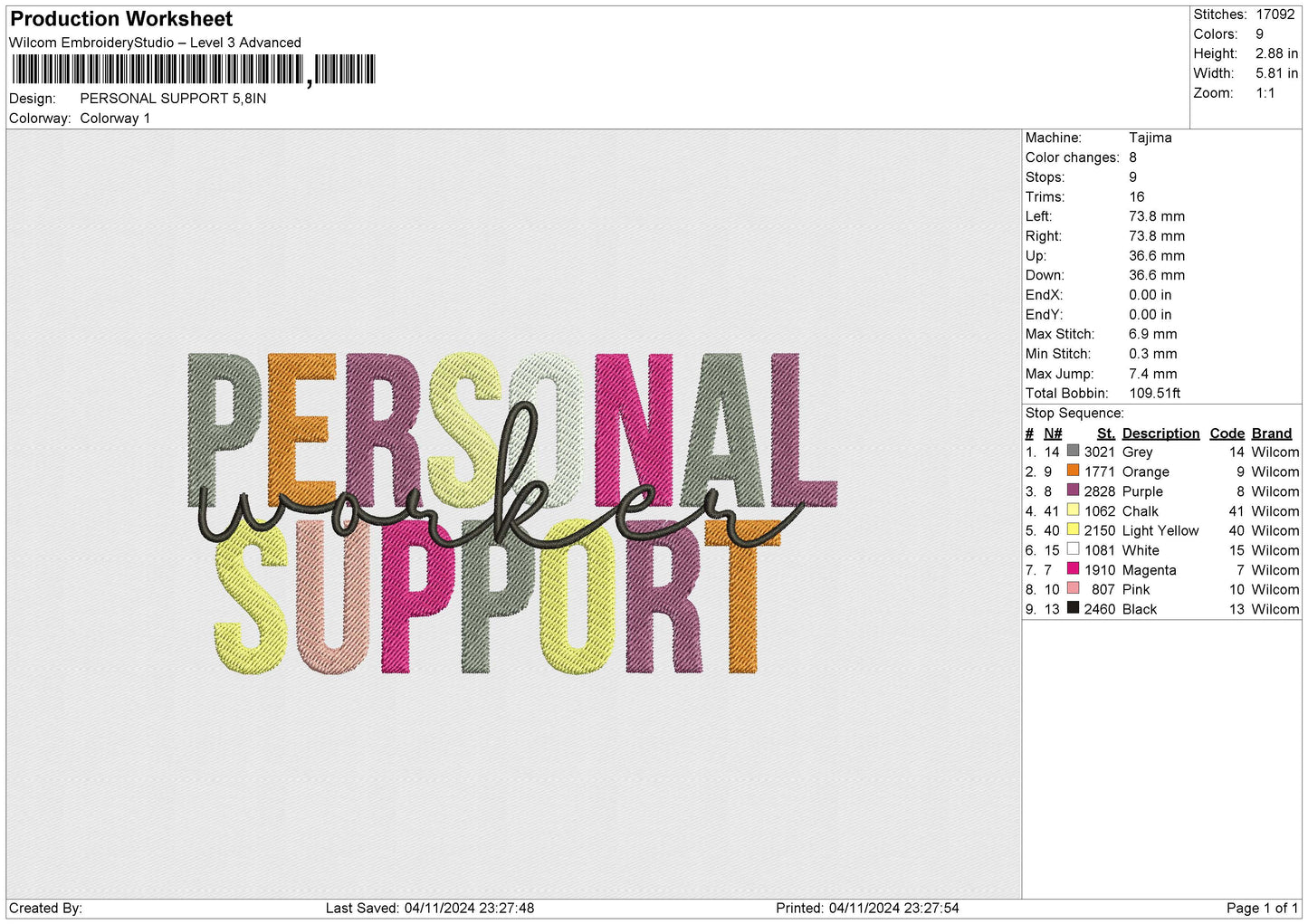 PERSONAL SUPPORT Embroidery File 6 size