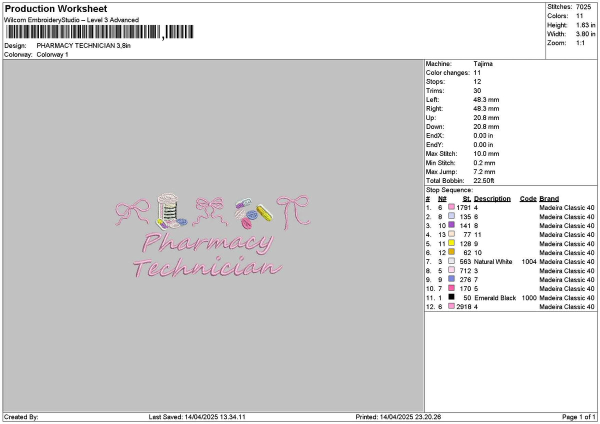 Pharmacytext 1404 Embroidery File 6 sizes