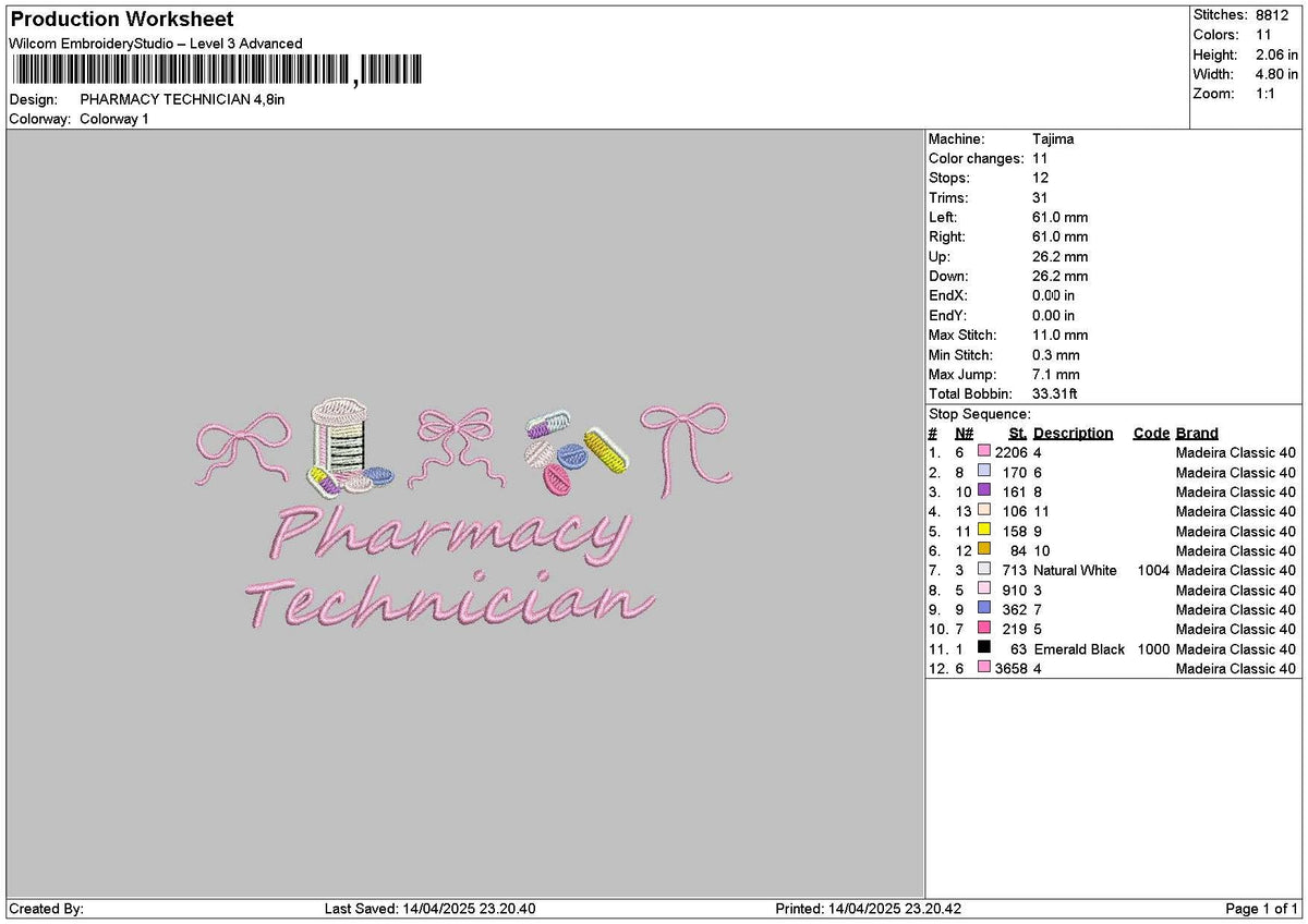 Pharmacytext 1404 Embroidery File 6 sizes