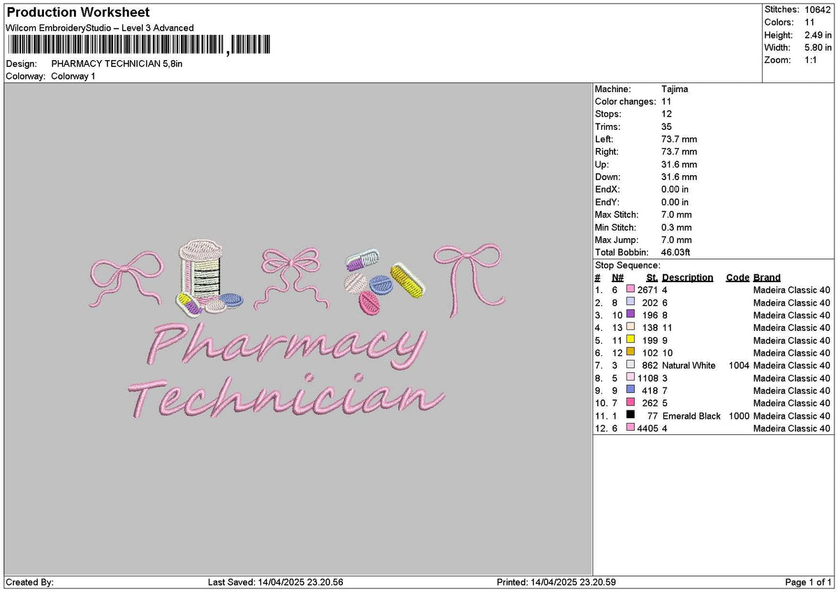 Pharmacytext 1404 Embroidery File 6 sizes
