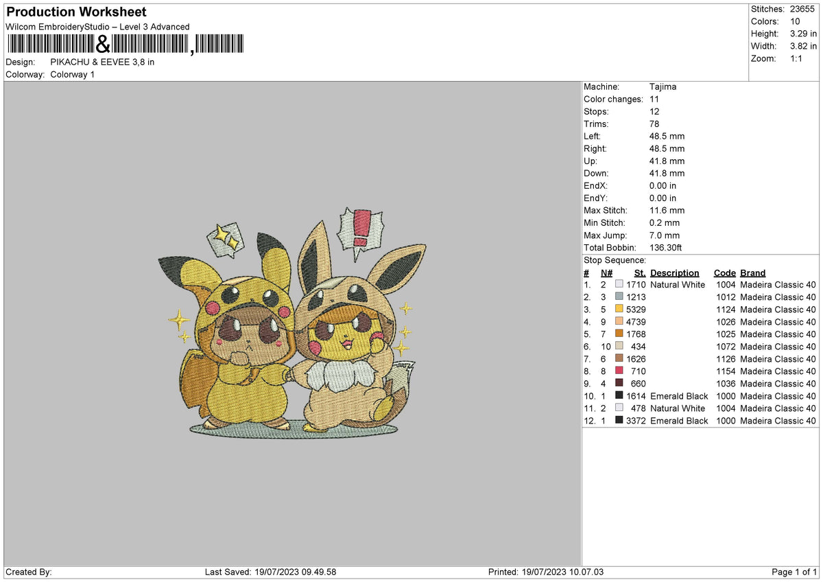 Pikachu Evee Embroidery File 6 sizes