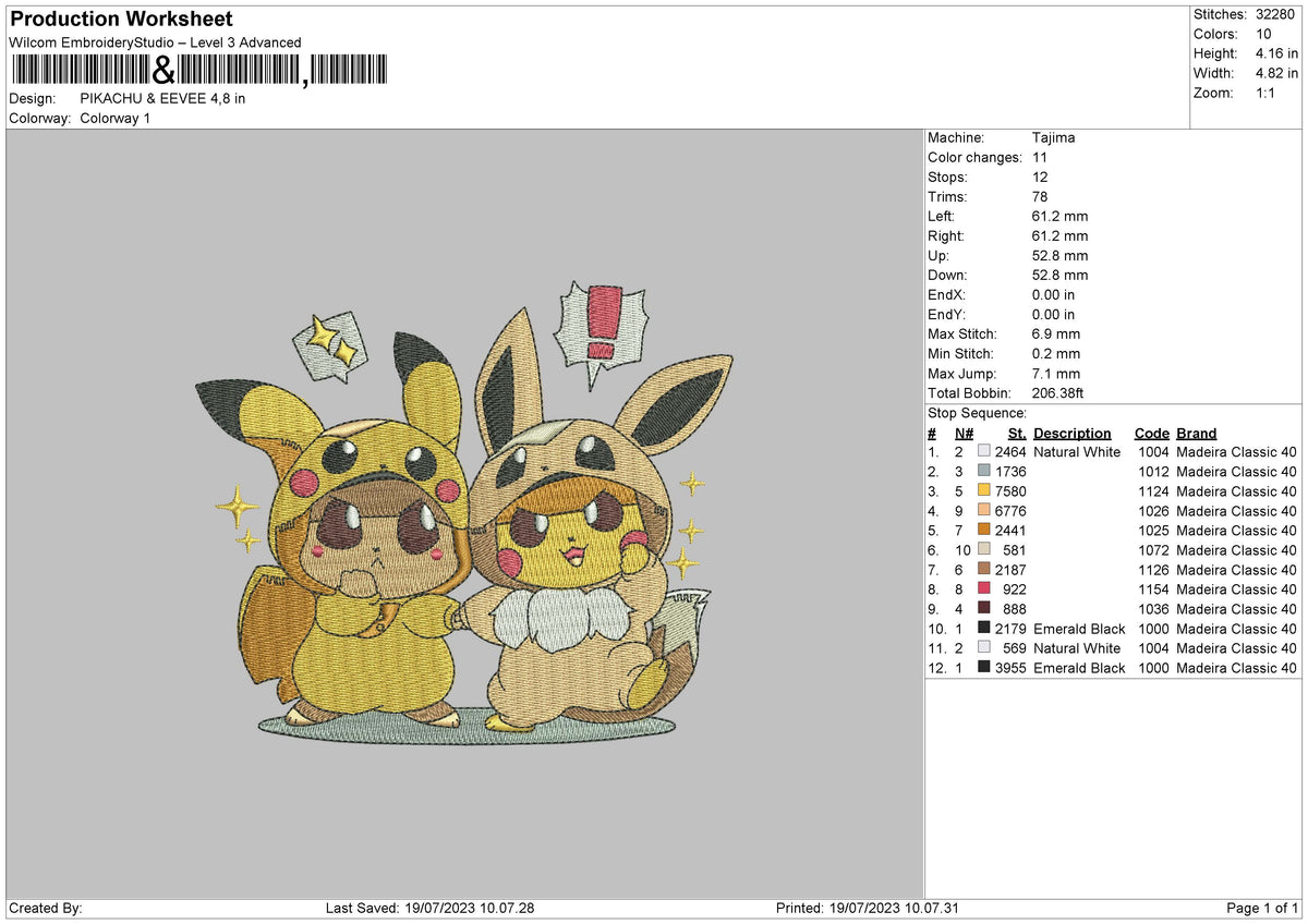 Pikachu Evee Embroidery File 6 sizes