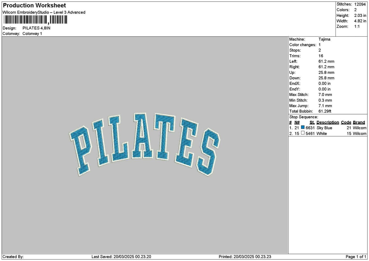Pilatestext Embroidery File 6 sizes