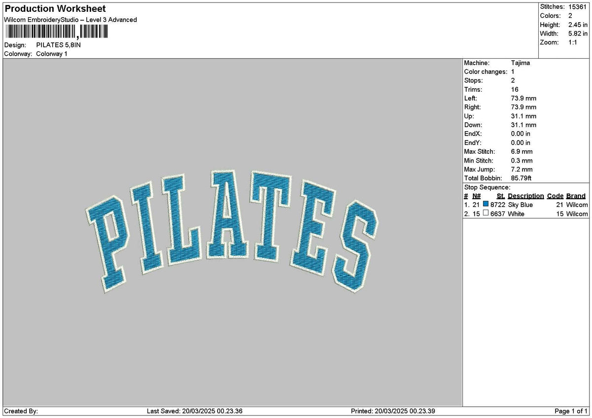 Pilatestext Embroidery File 6 sizes