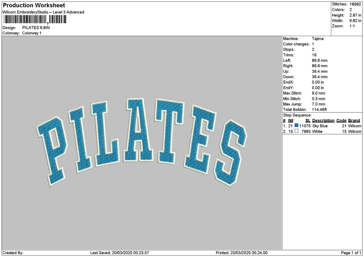 Pilatestext Embroidery File 6 sizes