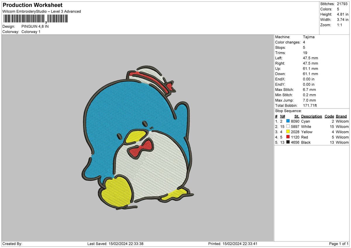 PINGUIN Embroidery File 6 size