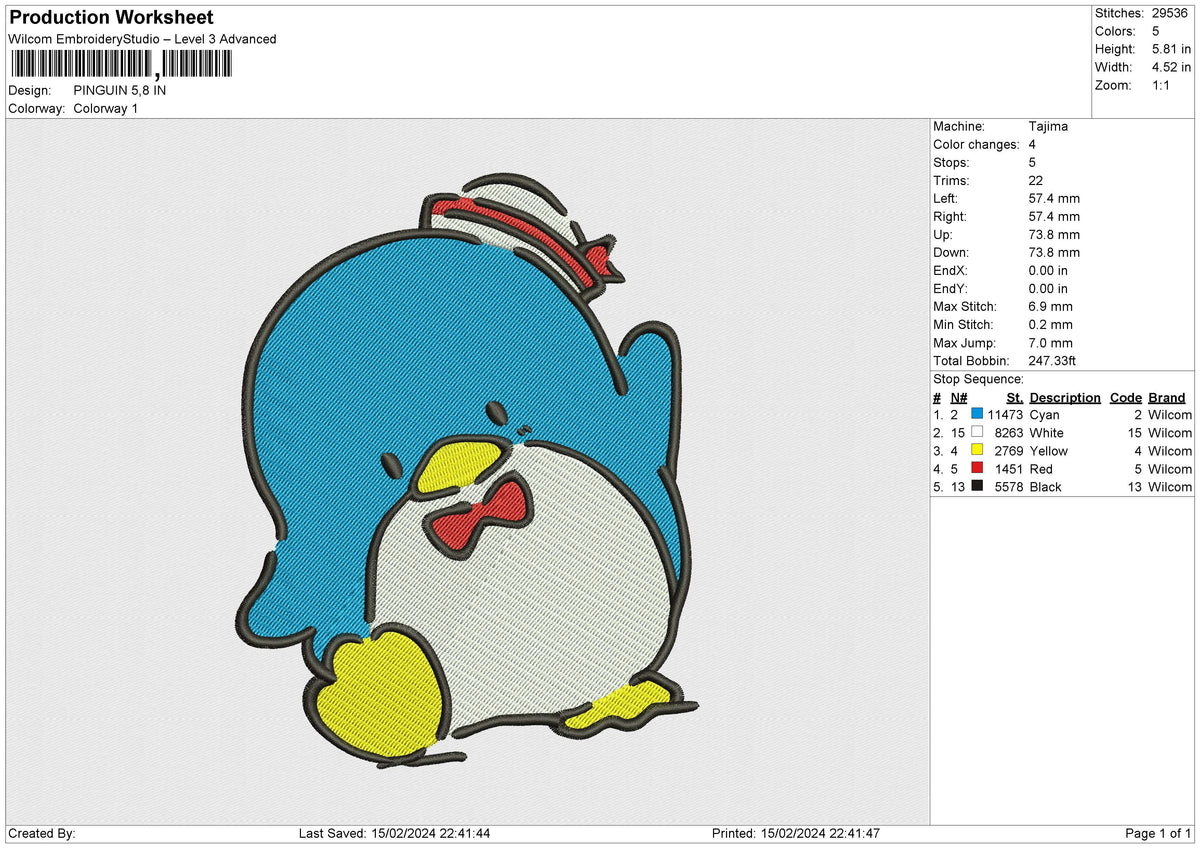 PINGUIN Embroidery File 6 size