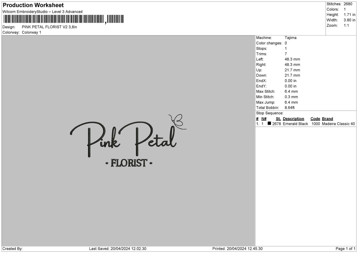 Florist V2 Embroidery File 6 sizes