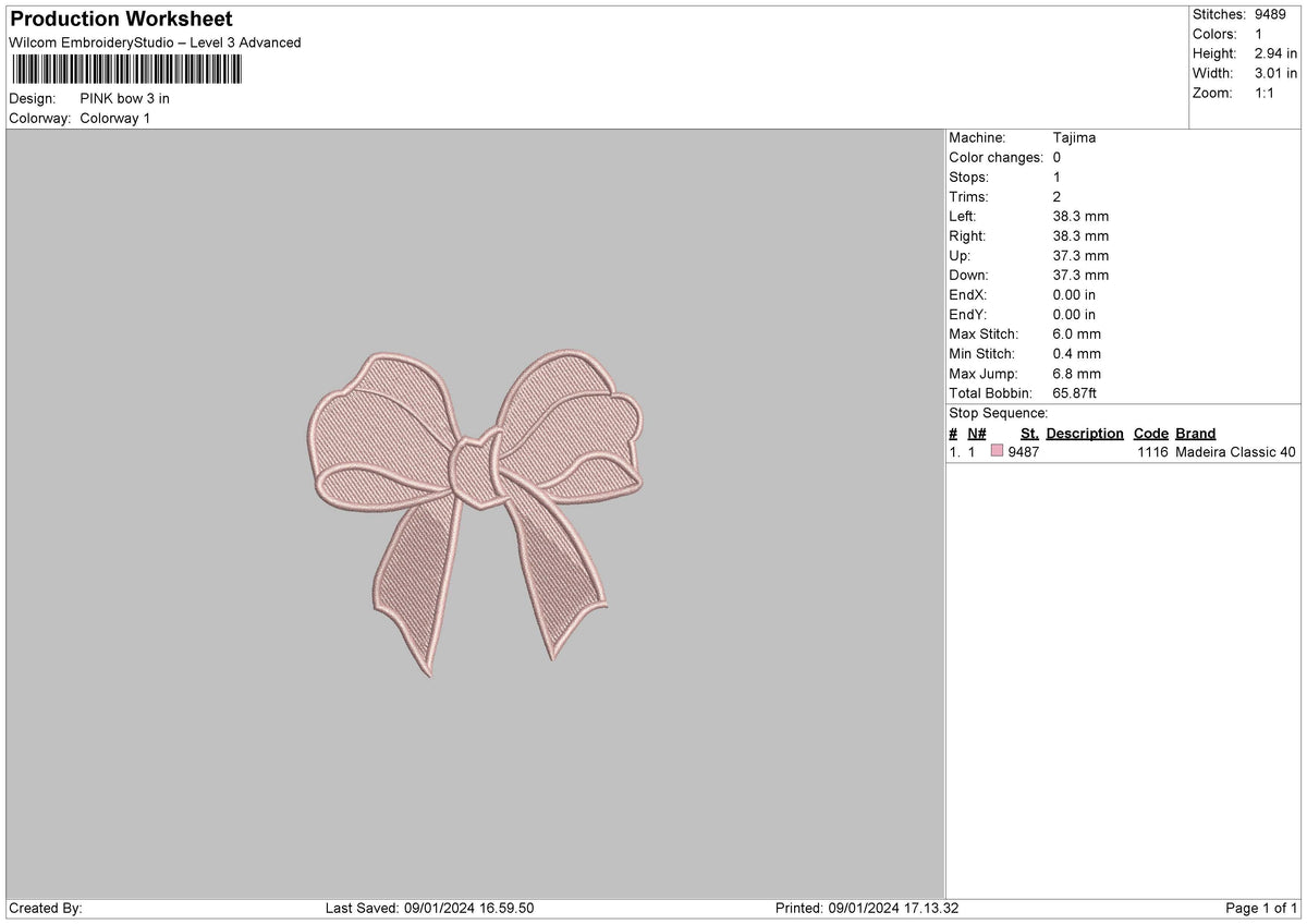 Pink Bow Embroidery File 6 sizes