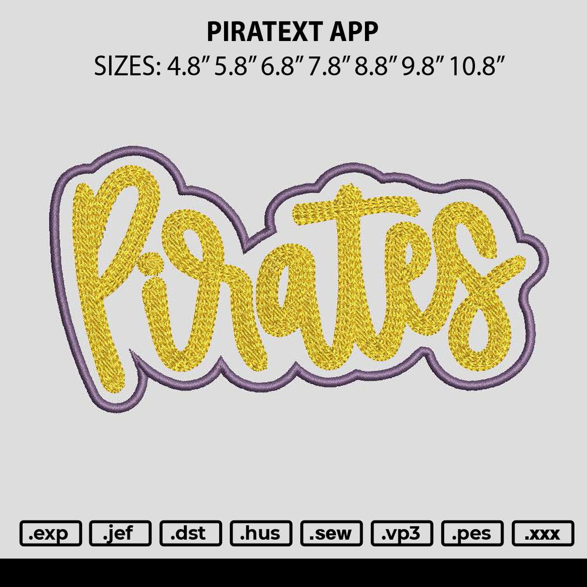 Piratestext App Embroidery File 6 sizes